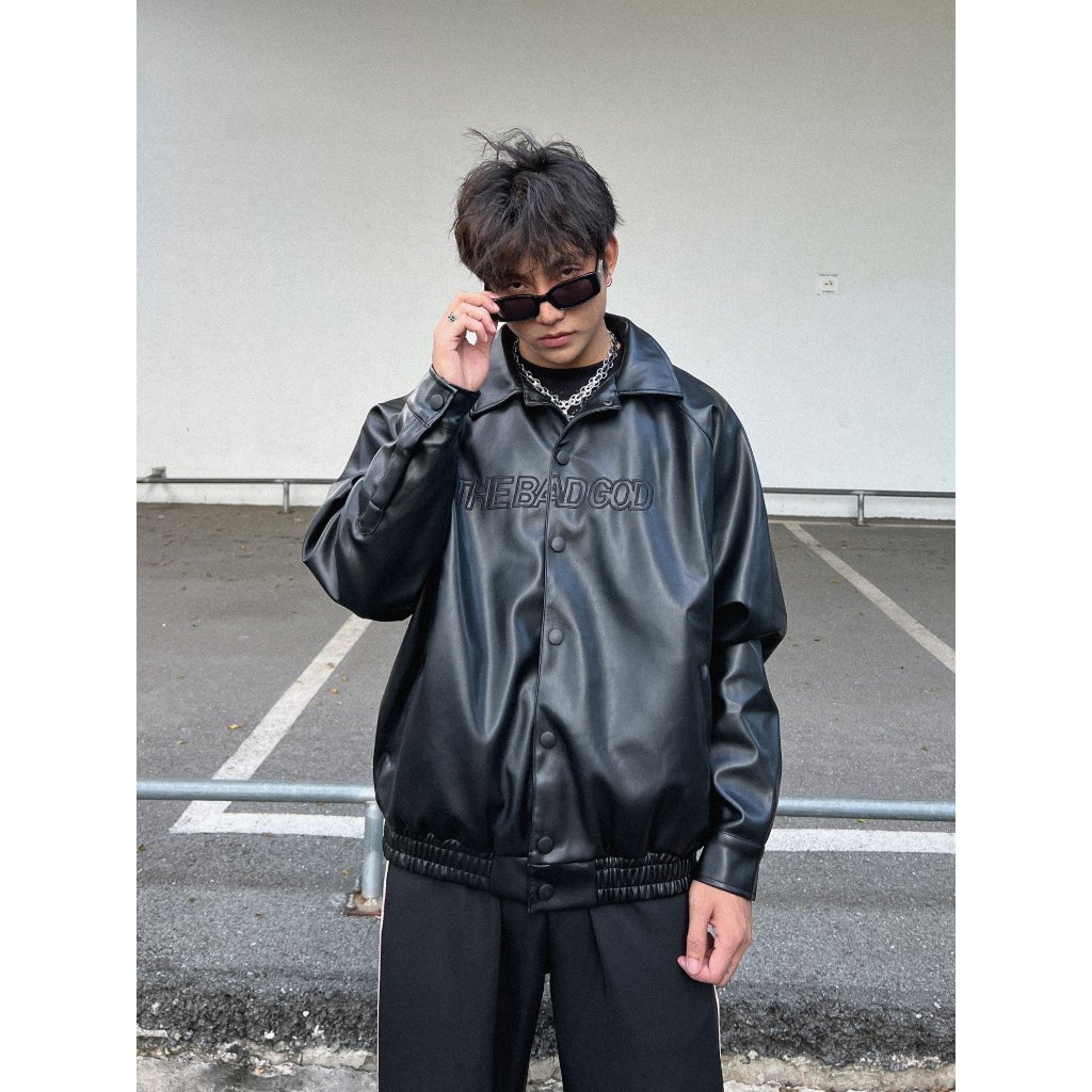 Áo Varsity Jacket Bomber The Bad God Black Leather