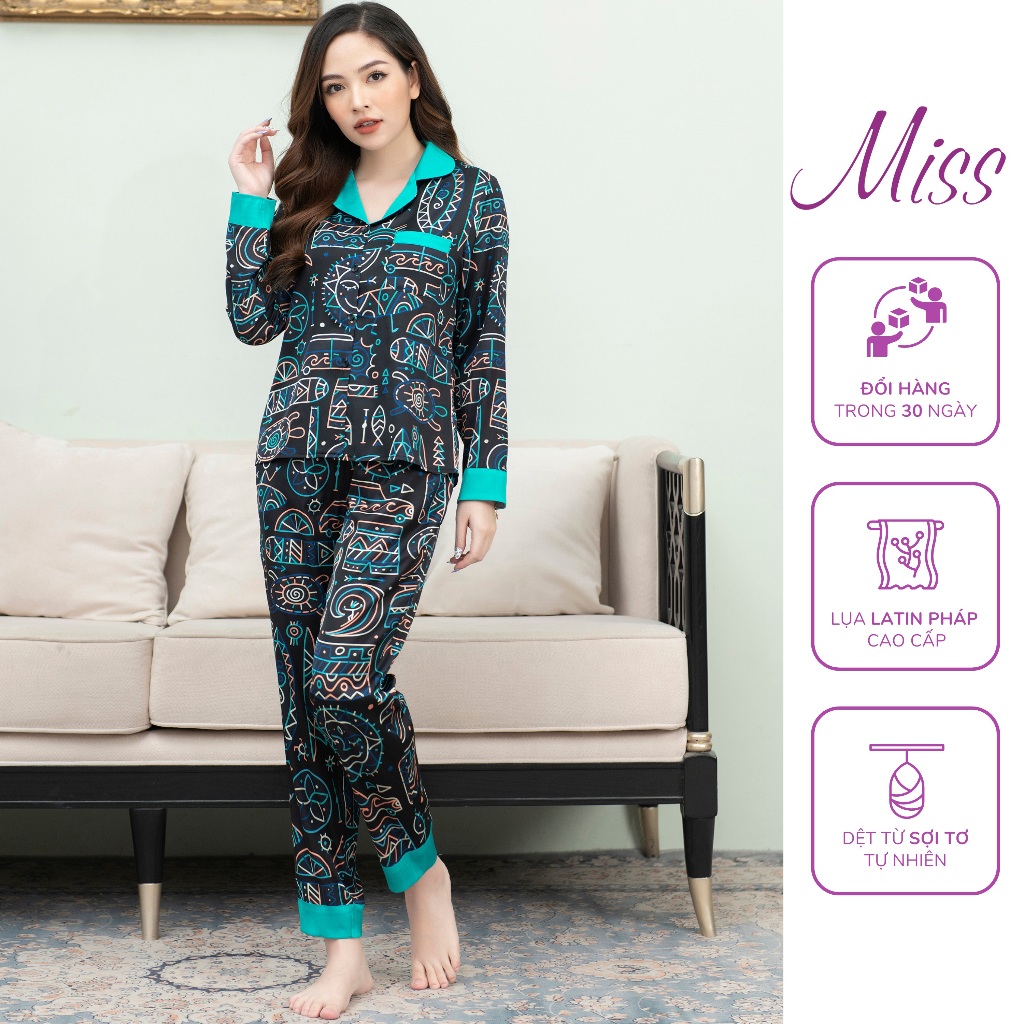 BỘ ĐỒ NGỦ DÀI TAY, BỘ LỤA LATIN PHÁP CAO CẤP, ĐỒ MẶC NHÀ CAO CẤP SANG TRỌNG - DT22 - DÀI SÓNG BIỂN