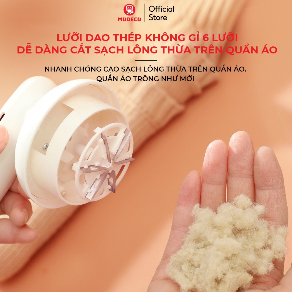 Máy Cắt Lông Xù Quần Áo Modeco - Mẫu Mới 2023 Nâng Cấp Dao Cắt 6 Lưỡi, Cắt Nhanh Và Sạch Hơn - Tặng  Kèm Lưỡi Dao