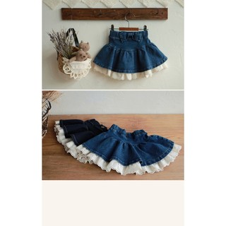 Chân váy denim vintage mix thô ren cho bé gái VST007