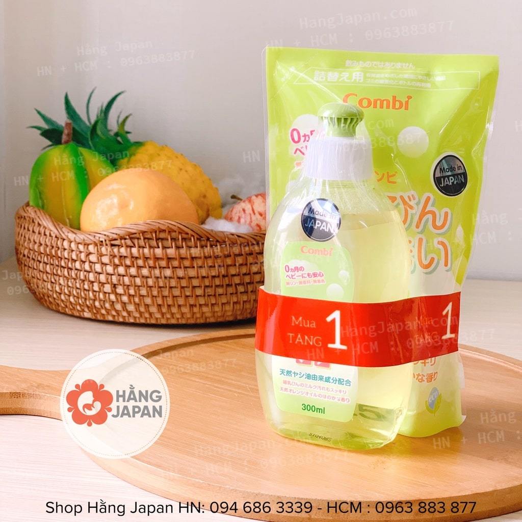 Set KM nước rửa bình Combi chai 300ml tặng túi 250ml