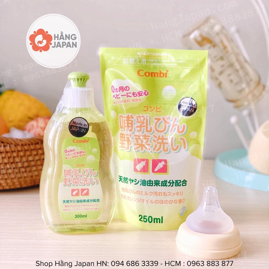 Set KM nước rửa bình Combi chai 300ml tặng túi 250ml