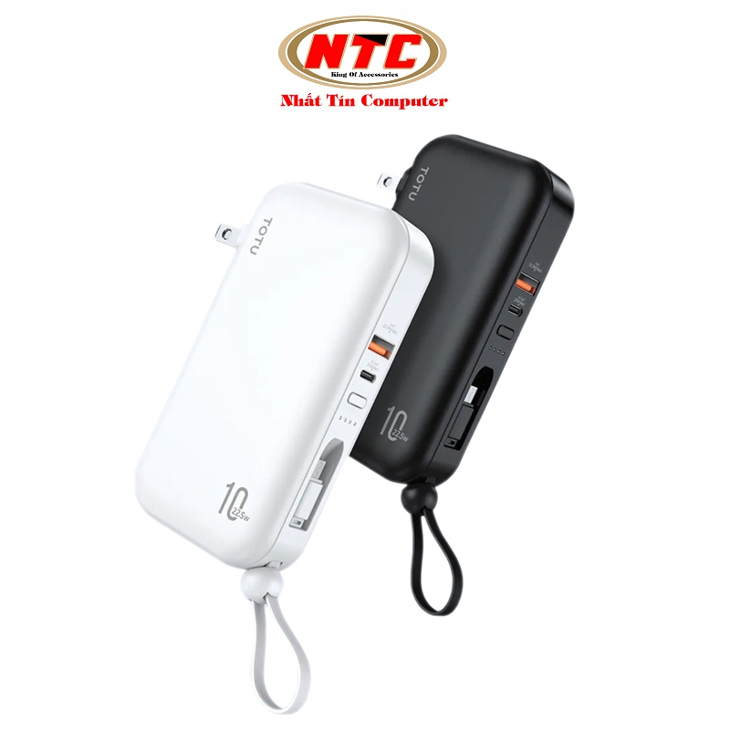 Pin dự phòng cho iphone 15 TOTU PB-7-L 10000mah tích hợp 3 cáp sạc nhanh PD 20W và QC 22.5W - kiêm bộ sạc tường (2 màu)