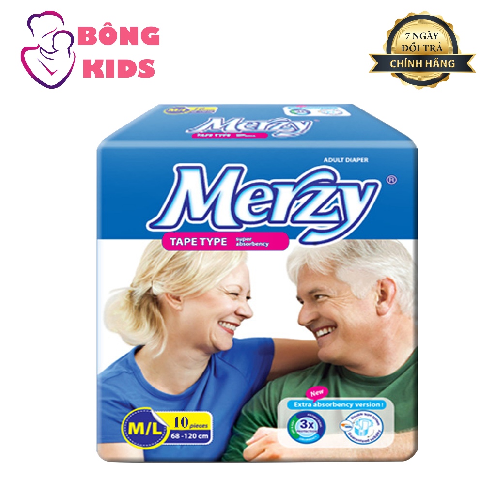Tã Dán Người Lớn Merzy Cao Cấp Siêu Thấm, Khô Thoáng Size M/L - XL 10 Miếng
