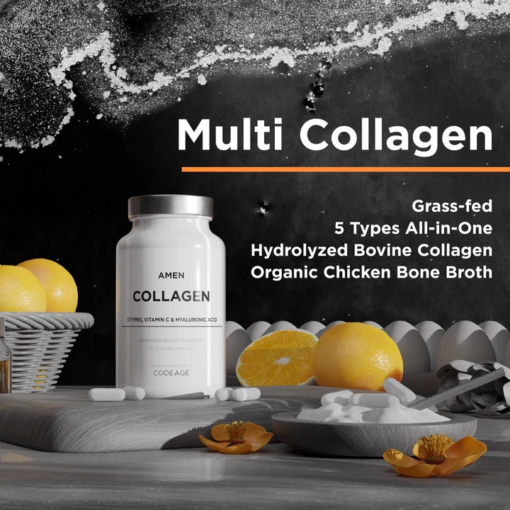 Viên uống Collagen Codeage Amen + C + HA hỗ trợ da căng bóng, dưỡng sáng