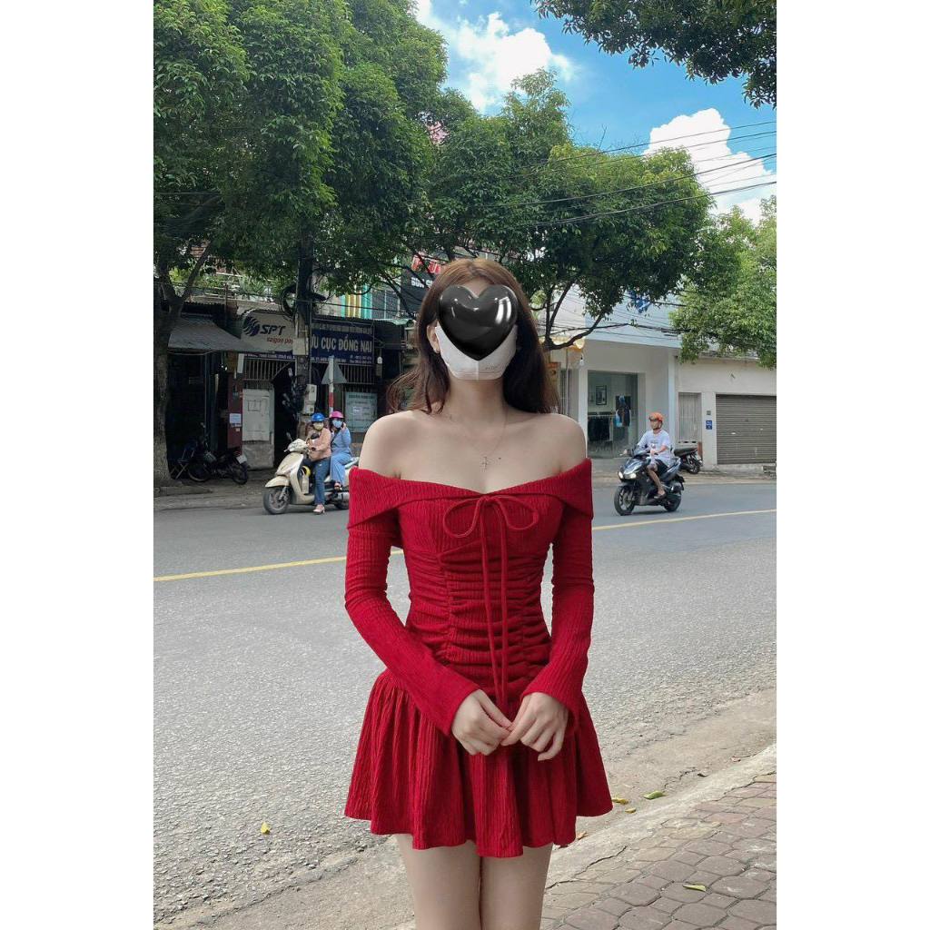 Đầm đỏ cúp nhún eo
