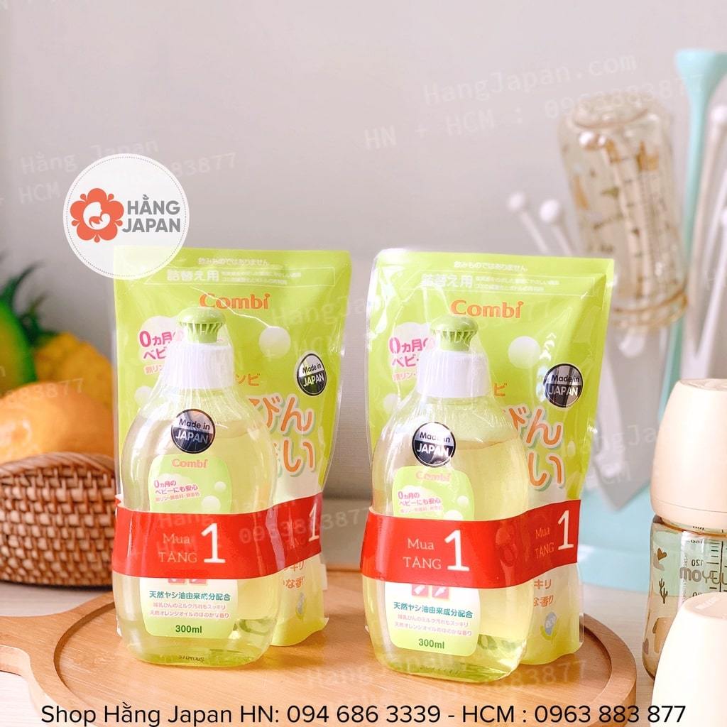Set KM nước rửa bình Combi chai 300ml tặng túi 250ml