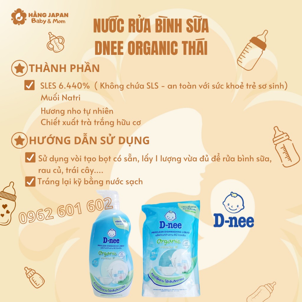 Nước rửa bình Dnee Organic cho bé Nội địa Thái - Hàng Chính Hãng
