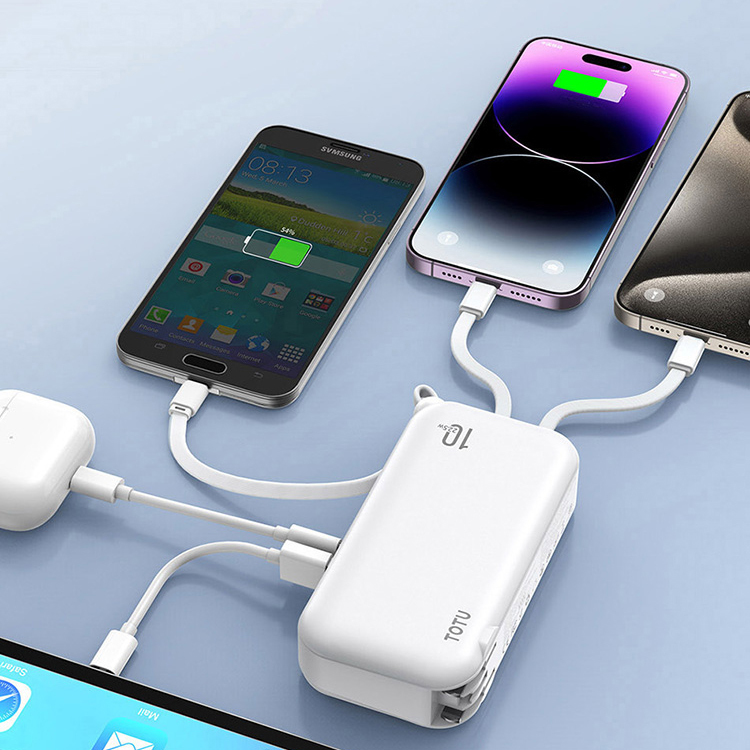 Pin dự phòng cho iphone 15 TOTU PB-7-L 10000mah tích hợp 3 cáp sạc PD 20W và QC 22.5W - kiêm bộ sạc