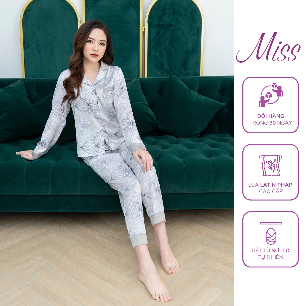 BỘ NGỦ DÀI TAY CAO CẤP, BỘ ĐỒ MẶC NHÀ HỌA TIẾT HOA VĂN ĐƠN GIẢN SANG TRỌNG - DT19 Dài hoa 3 cánh