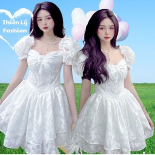  Váy Tiểu Thư Cổ Vuông Tay Bồng Nơ Ngực Phong Cách Thời Trang Dễ Thương Độc Đáo Cho Các Nàng  TLV1  Thiên Lý Fashion 