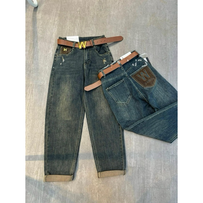 Quần Jeans Baggy Pha Túi Thêu W Loại 1 Siêu Đẹp