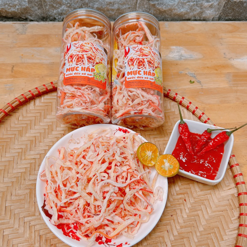 Khô Mực Xé Sợi Hấp Nước Dừa hộp 250Gr | Đồ Ăn Vặt TOPSHOP Sài gòn