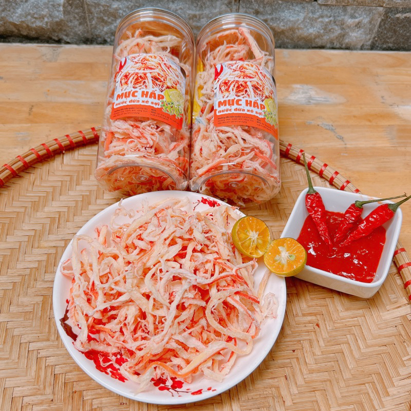 Khô Mực Xé Sợi Hấp Nước Dừa hộp 250Gr | Đồ Ăn Vặt TOPSHOP Sài gòn