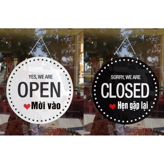 Biển open - closed dáng tròn, treo cửa kính hoặc treo tường, trang trí shop, decor phong cách châu âu