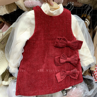 Set váy nỉ nhung đỏ 2 chi tiết hàng QCCC cho bé gái diện noel tết