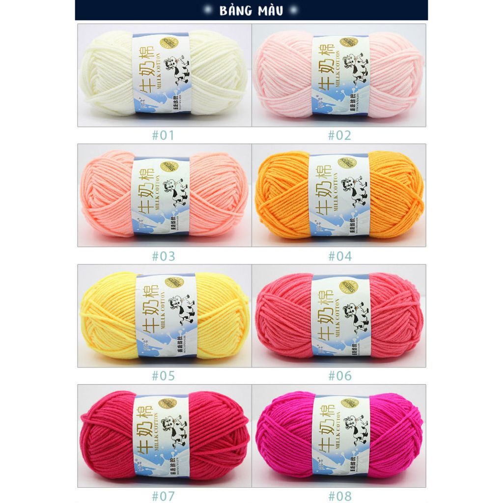 Len Milk Bò Cotton Bảng 92 Màu Mềm, Đa Dạng 50g Thích Hợp Cho Người Mới Tập Đan Móc Thú Bông/Hoa/Khăn/Áo,...