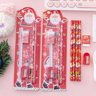 Bộ bút chì thước kẻ tẩy hình Noel