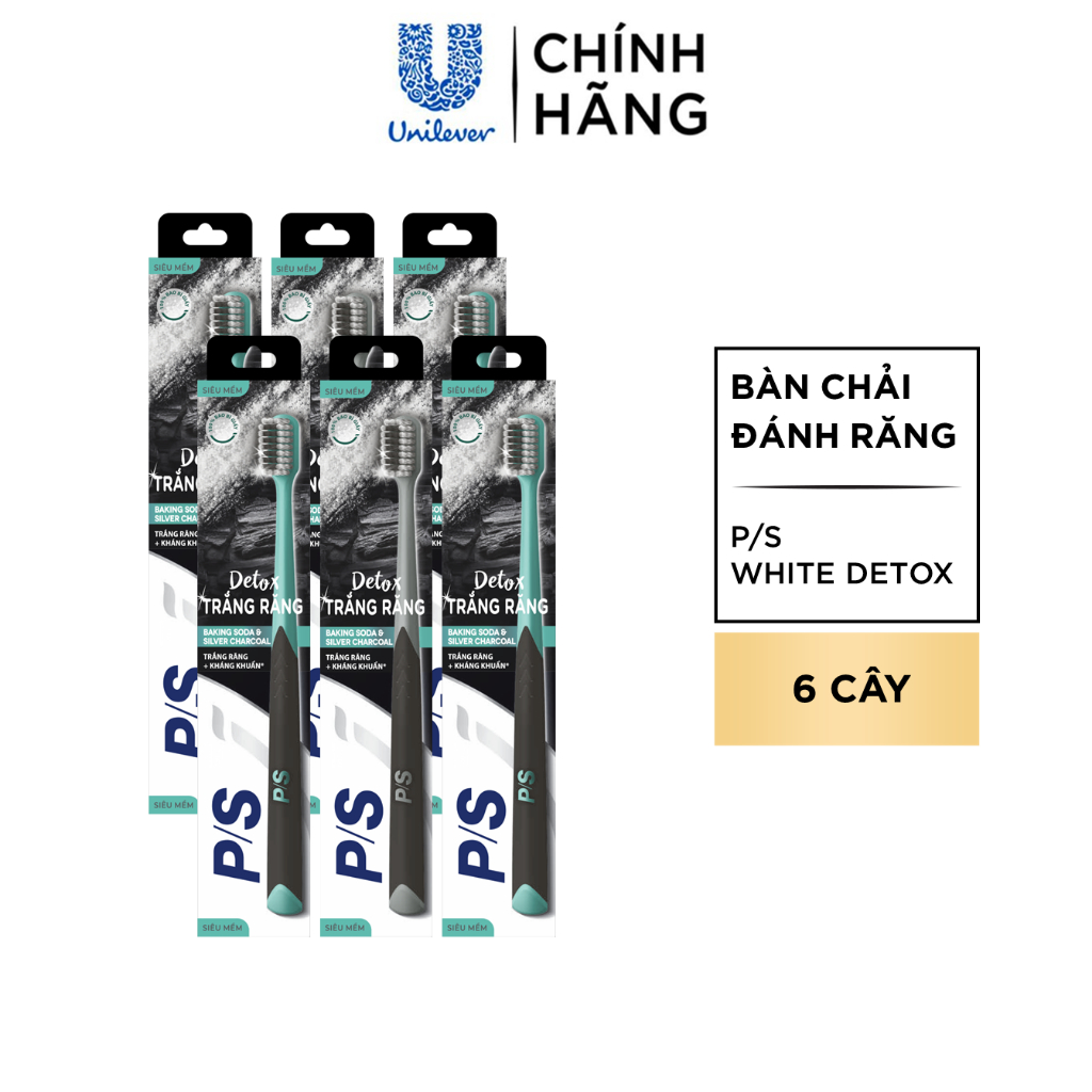 Bộ 6 bàn chải P S White Detox trắng răng, sạch khuẩn