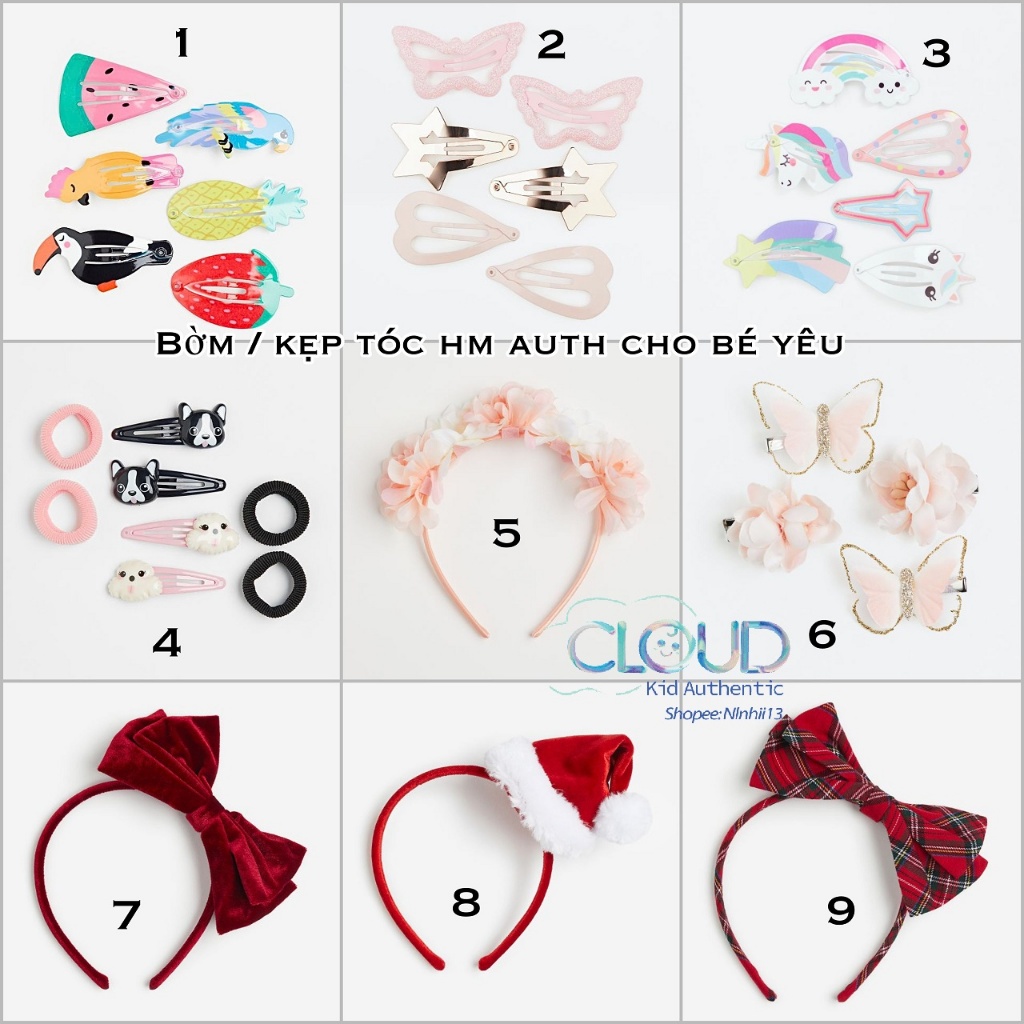 Set bờm, kẹp tóc cho bé HM US chính hãng cho bé 3-7 tuổi