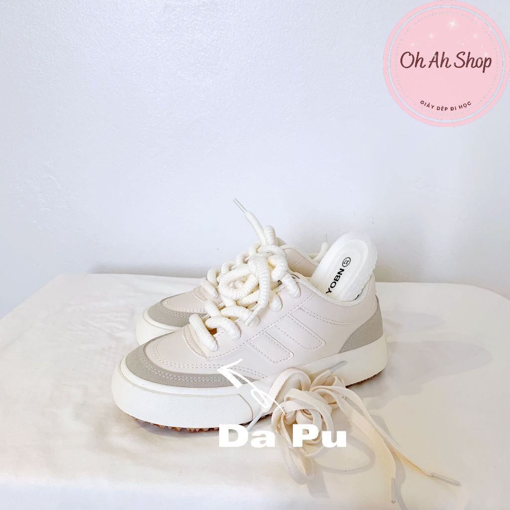 🍓  Giày Nữ Đi Học Giày Da PU Phối Da Lộn Màu Xám Dây Thừng Tặng Kèm 2 Dây  Ohahshopgiaydep