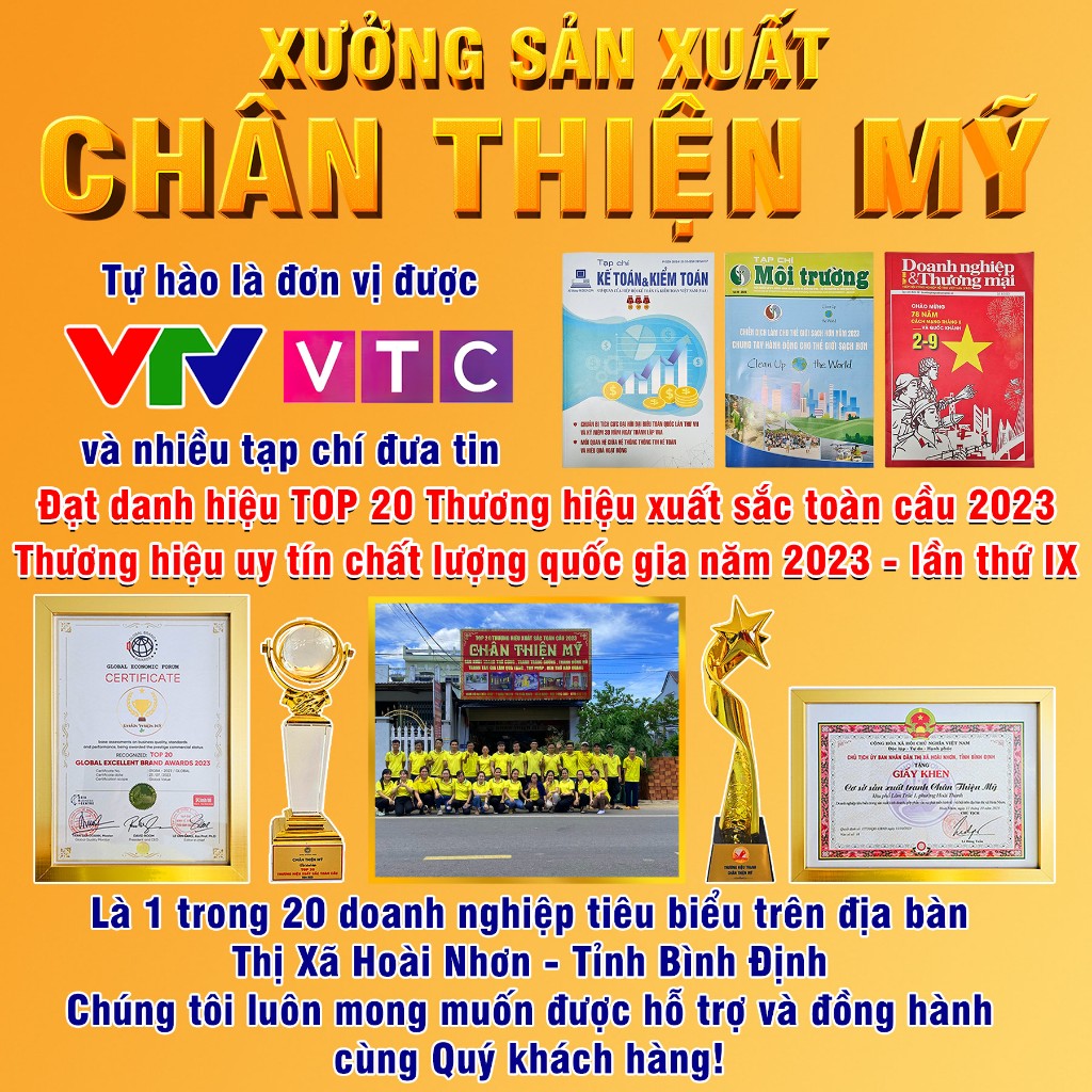 Tranh Trúc Chỉ In Ngang Có Đèn CHÂN THIỆN MỸ, Dùng Trang Trí Bàn Thờ Phật, Gia Tiên, Treo Phòng Thờ CTC-TN-09