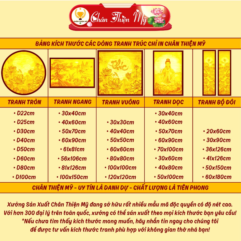 Tranh Trúc Chỉ In Ngang Có Đèn CHÂN THIỆN MỸ, Dùng Trang Trí Bàn Thờ Phật, Gia Tiên, Treo Phòng Thờ CTC-TN-09