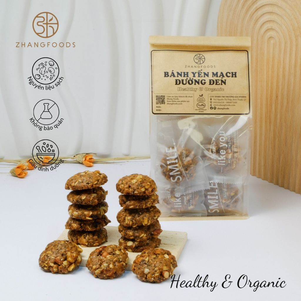 Bánh yến mạch đường đen Healthy & Organic set 20 bánh - Zhangfoods