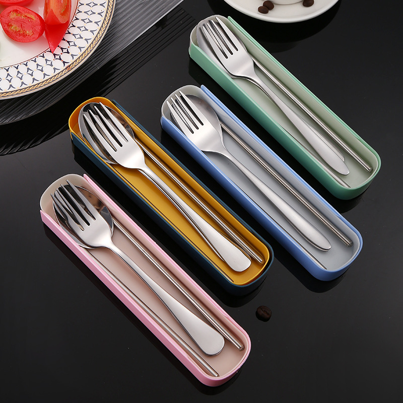 Bộ Hộp 3 Muỗng Đũa Nĩa Inox Cá Nhân, Hộp 3 Món Thìa, Đũa, Muỗng Inox  Tiện Lợi Văn Phòng