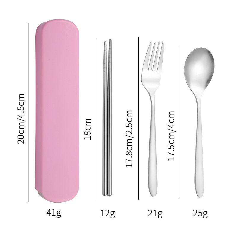 Bộ Hộp 3 Muỗng Đũa Nĩa Inox Cá Nhân, Hộp 3 Món Thìa, Đũa, Muỗng Inox  Tiện Lợi Văn Phòng