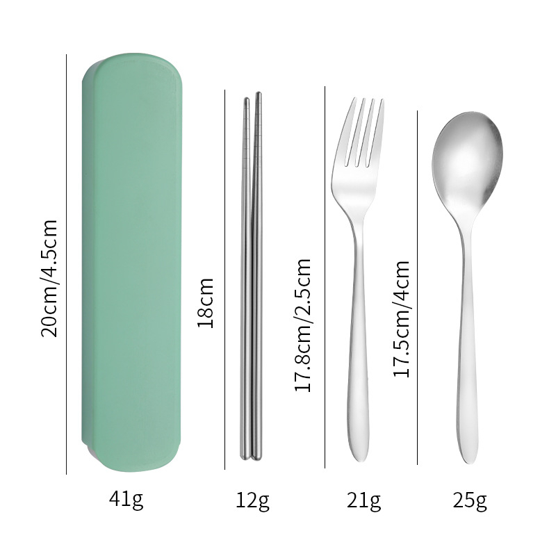 Bộ Hộp 3 Muỗng Đũa Nĩa Inox Cá Nhân, Hộp 3 Món Thìa, Đũa, Muỗng Inox  Tiện Lợi Văn Phòng