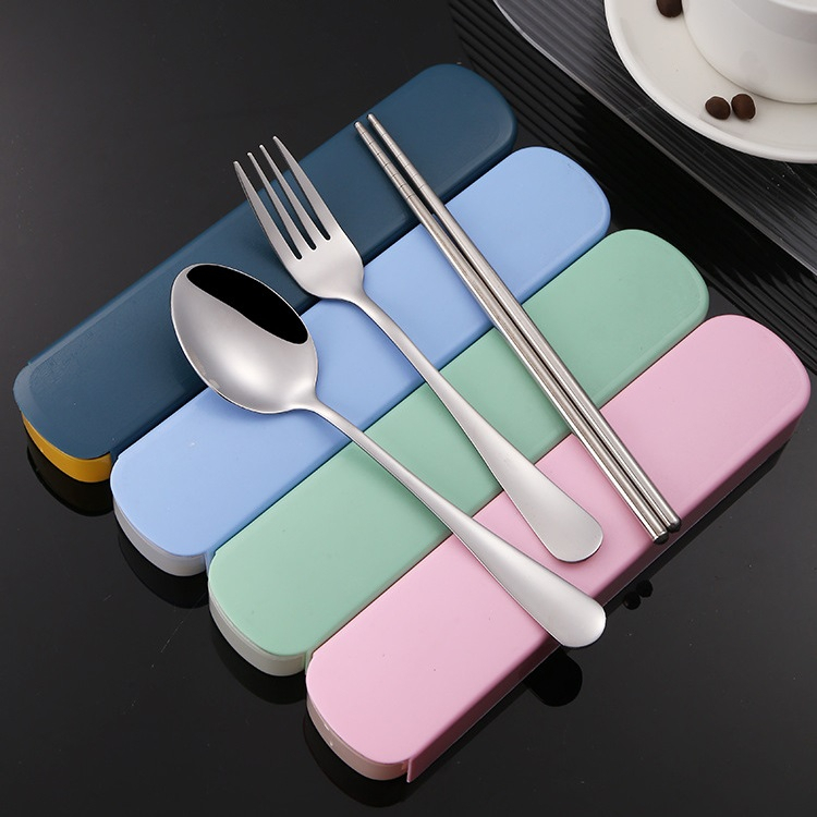 Bộ Hộp 3 Muỗng Đũa Nĩa Inox Cá Nhân, Hộp 3 Món Thìa, Đũa, Muỗng Inox  Tiện Lợi Văn Phòng