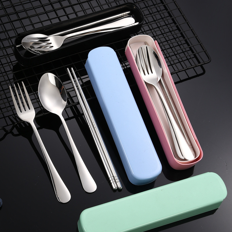 Bộ Hộp 3 Muỗng Đũa Nĩa Inox Cá Nhân, Hộp 3 Món Thìa, Đũa, Muỗng Inox  Tiện Lợi Văn Phòng