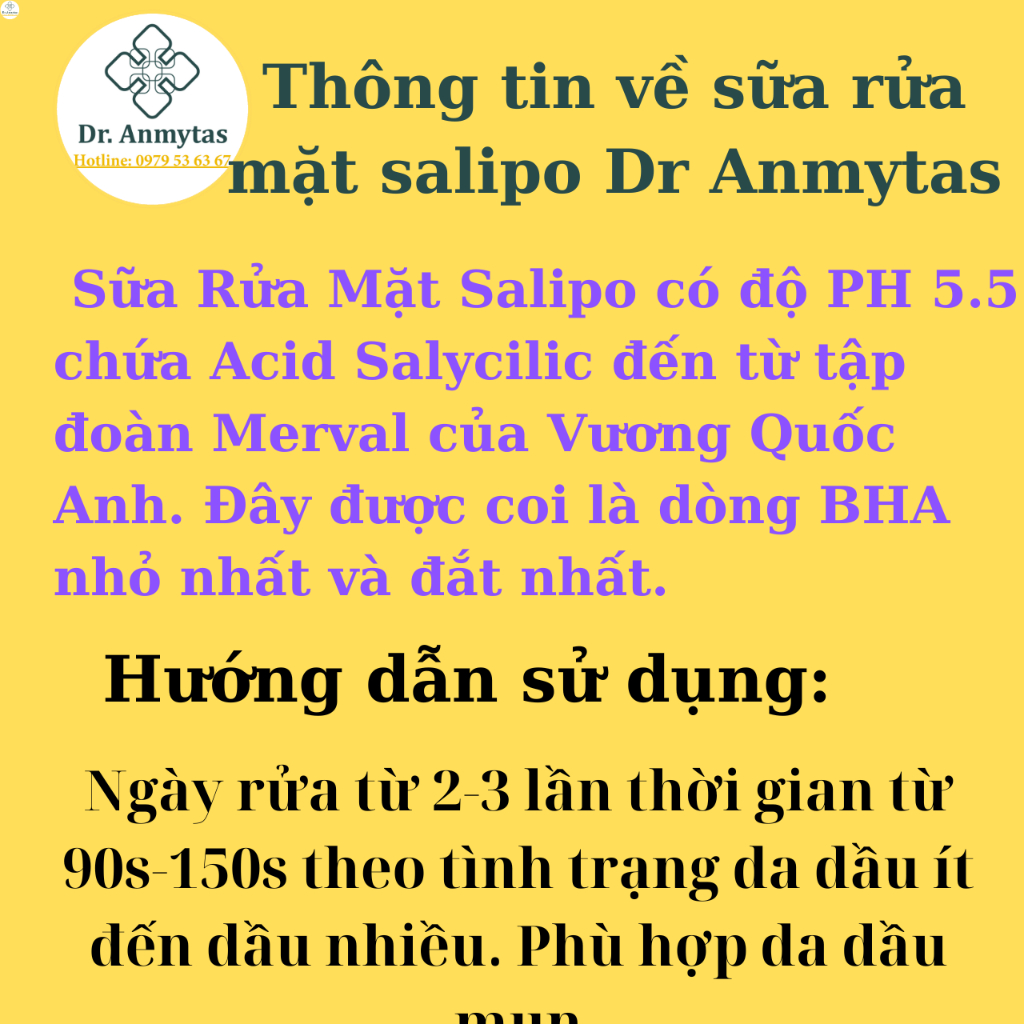 Sữa Rửa Mặt Cho Da Mụn Salicylic Acid Nano Dr Anmytas