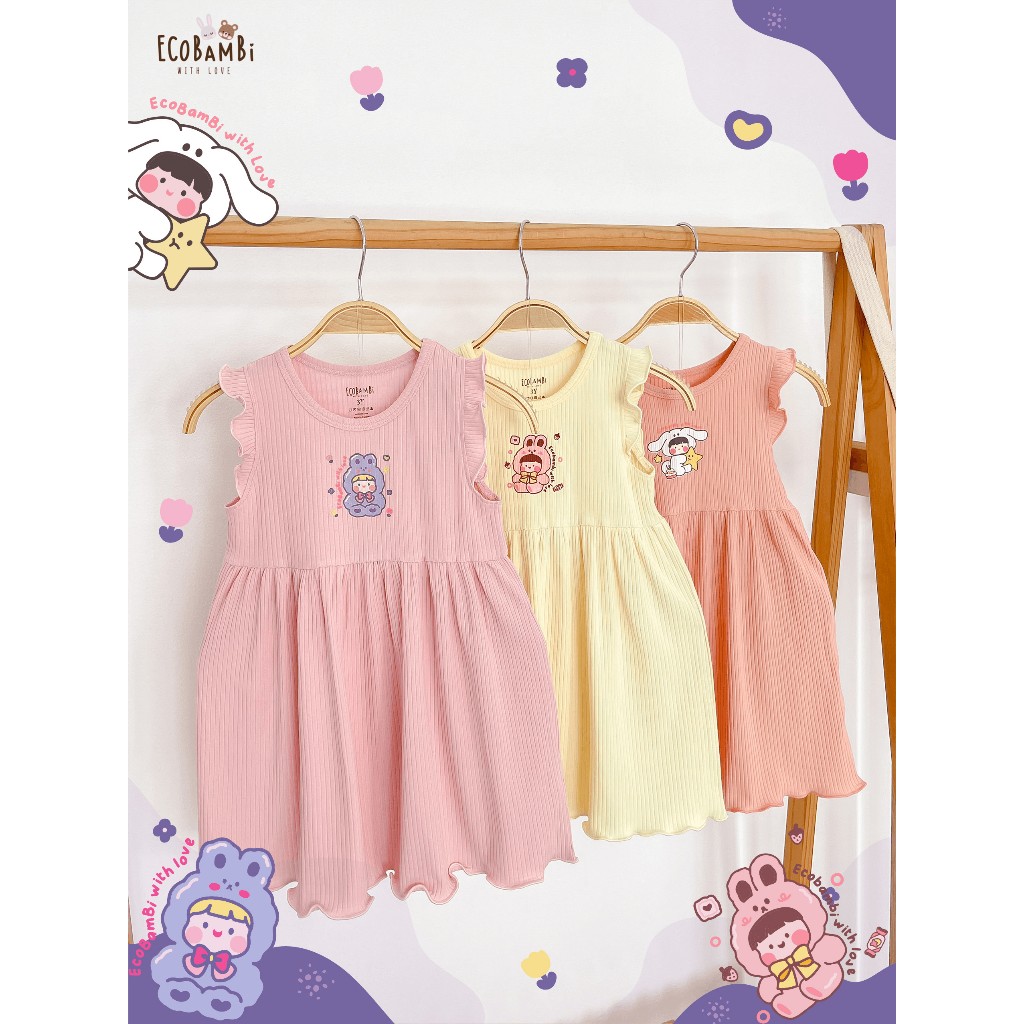 Đầm thun cotton tay cánh tiên bé gái ECOBAMBIWITHLOVE