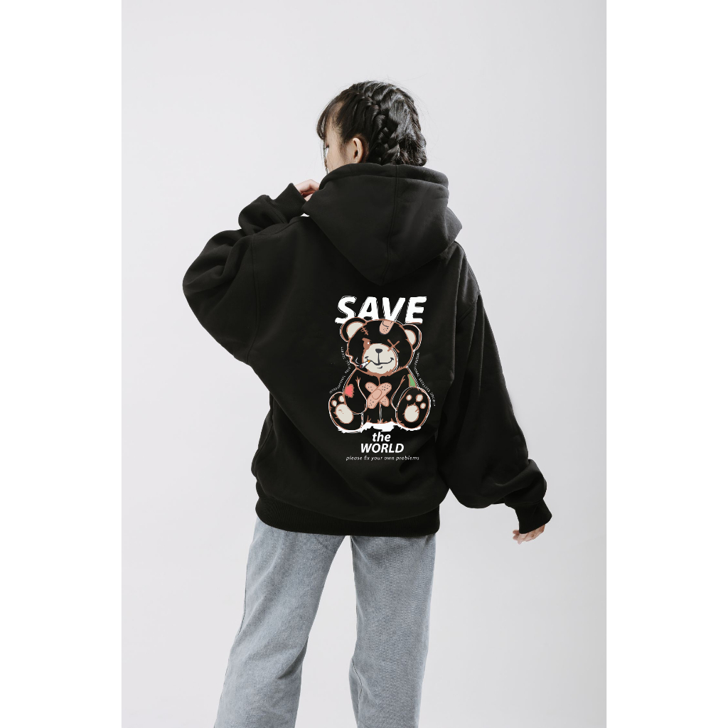 Áo Hoodie Form Rộng YANDO OUTFITS P869 SAVE THE WORLD Nỉ Cotton French Terry 350GSM Local Brand