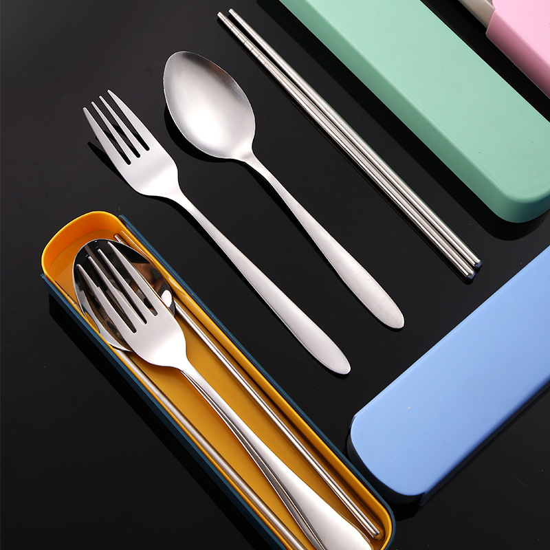 Bộ Hộp 3 Muỗng Đũa Nĩa Inox Cá Nhân, Hộp 3 Món Thìa, Đũa, Muỗng Inox  Tiện Lợi Văn Phòng