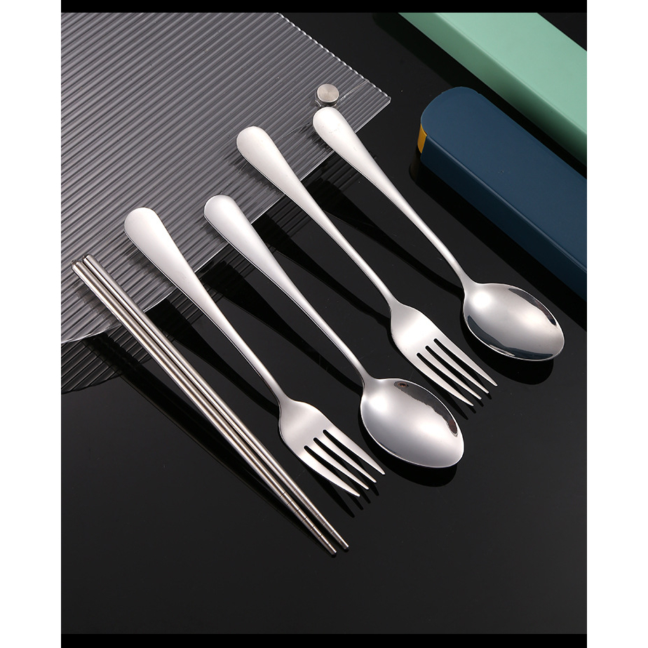 Bộ Hộp 3 Muỗng Đũa Nĩa Inox Cá Nhân, Hộp 3 Món Thìa, Đũa, Muỗng Inox  Tiện Lợi Văn Phòng