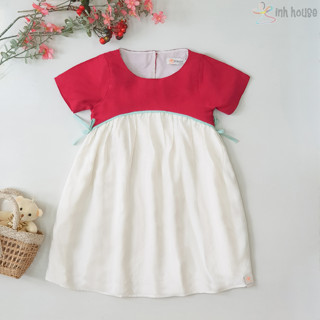 V110 Váy Cotton Xinh House Form Dáng Baby Doll Phối Đỏ Trắng
