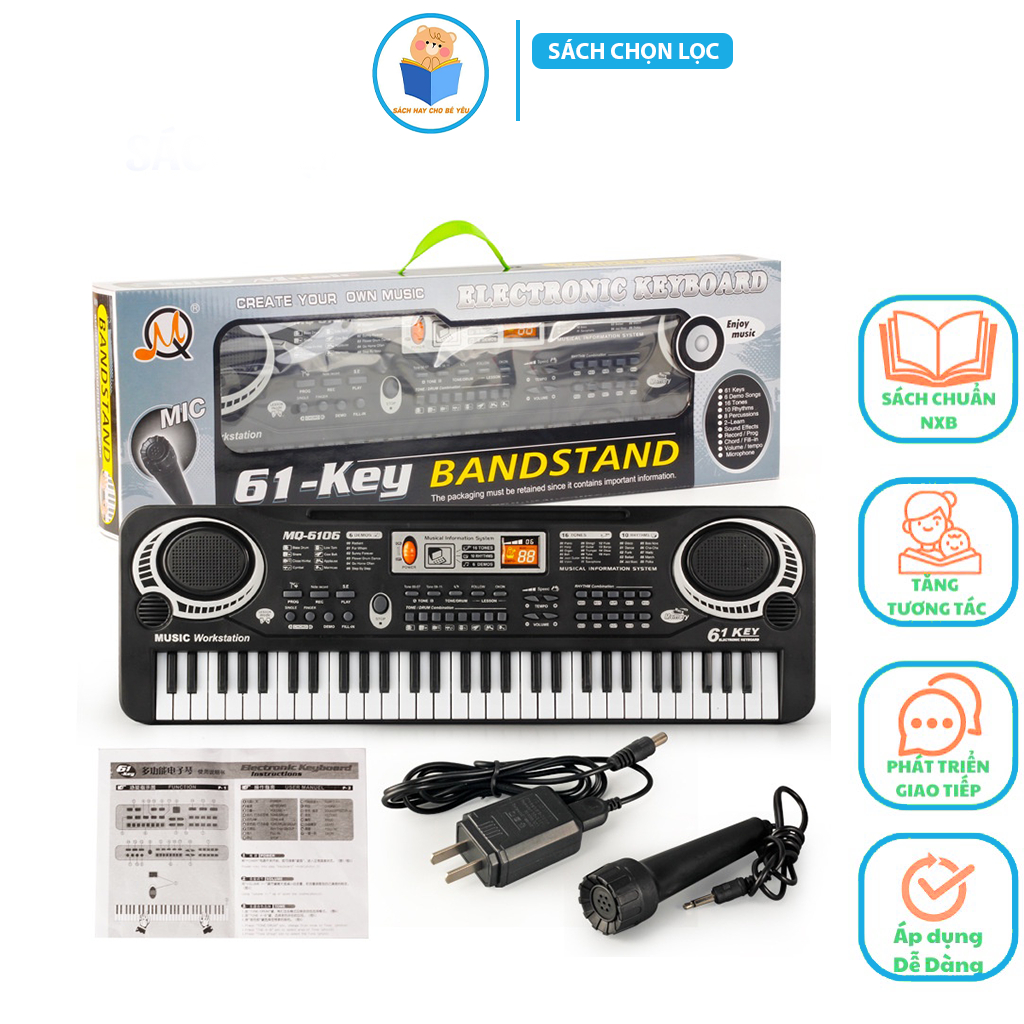 Đàn Piano điện tử Keyboard 61 Phím Kèm Mic+sạc cho bé.