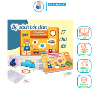 Sách bóc dán Montessori 17 chủ đề, học liệu busy book bóc dán tiếng Anh