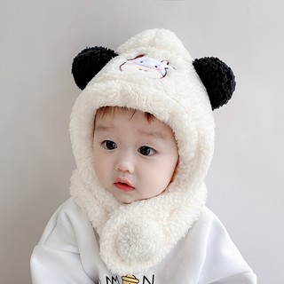 Mũ len giữ ấm cho bé mũ len lông cừu kết hợp khăn quàng cổ cho bé siêu ấm áp vào mùa đông