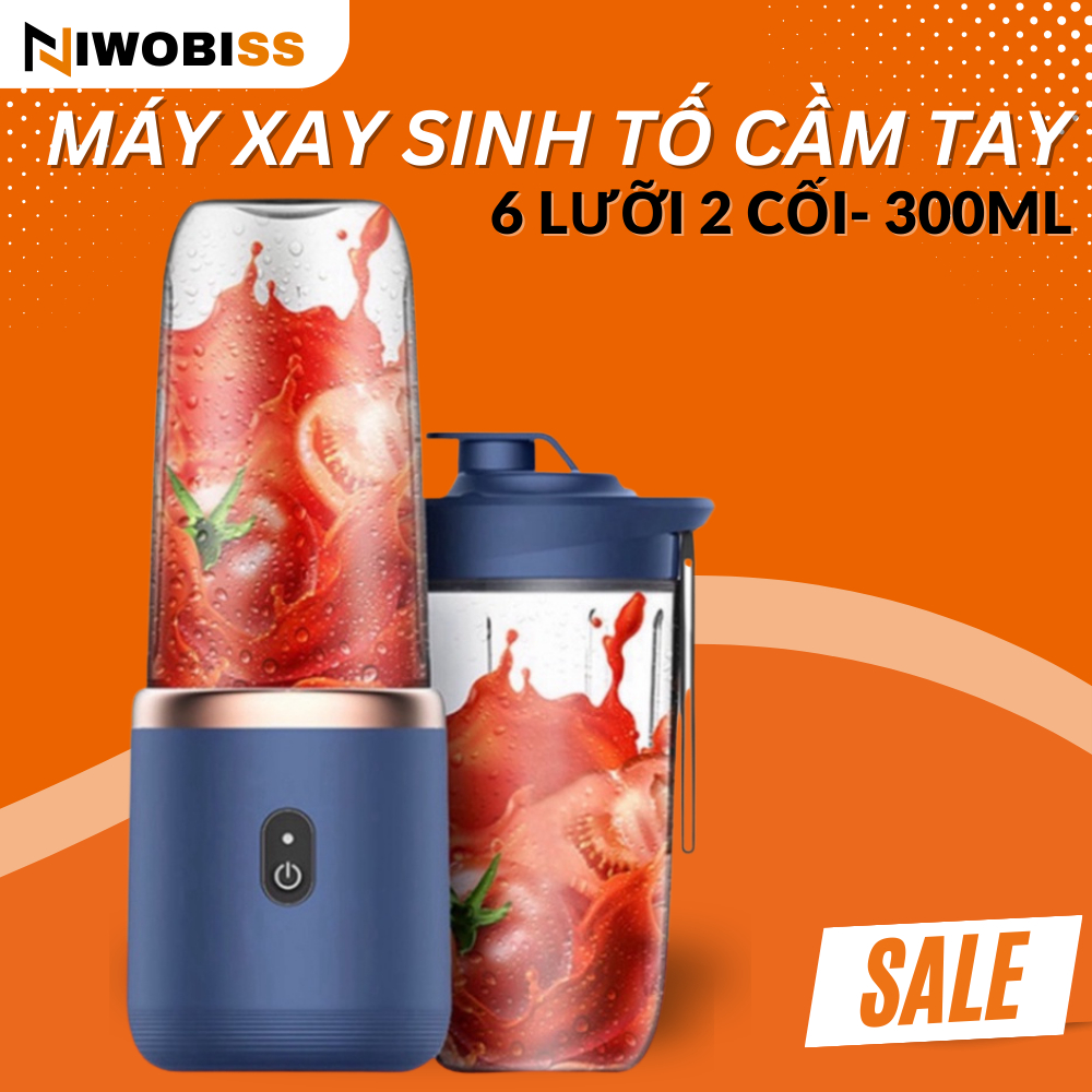Máy Xay Sinh Tố Juicing Cup 300ML Cầm Tay 6 Lưỡi 2 Cối  - Sử Dụng Pin Sạc Cổng USB Siêu Tiện Lợi _ MX4