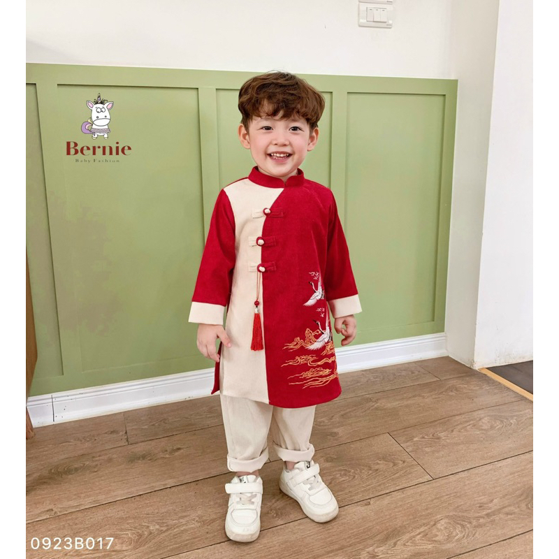ÁO DÀI NHUNG TĂM THÊU HẠC CHO BÉ