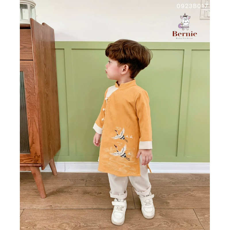 ÁO DÀI NHUNG TĂM THÊU HẠC CHO BÉ
