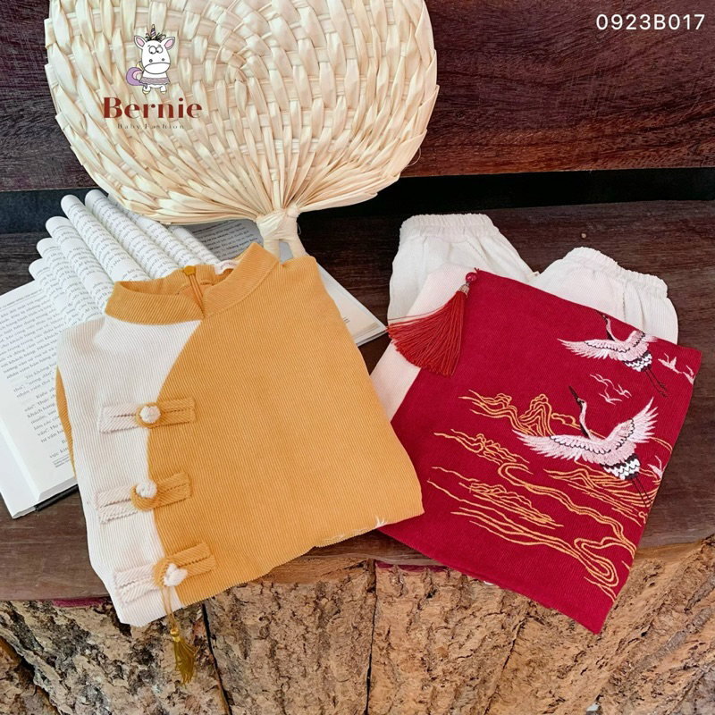 ÁO DÀI NHUNG TĂM THÊU HẠC CHO BÉ