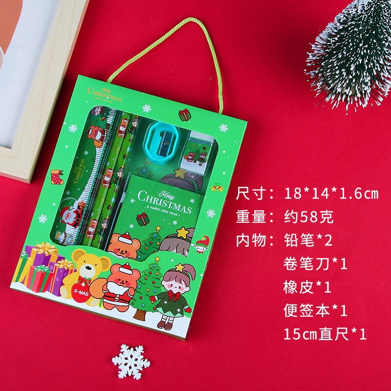Bộ dụng cụ học tập 6 chi tiết Giáng Sinh loại Hộp To, đồ dùng học tập dễ thương cute làm quà noel tặng học sinh