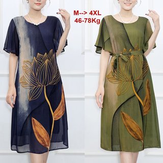 SHOPPRO – Đầm Suông Voan Trung Niên Dự Tiệc Chữ A Dáng Dài In Hoa Sen Vàng Cao Cấp Quà Tặng Mẹ 45-78kg 3379