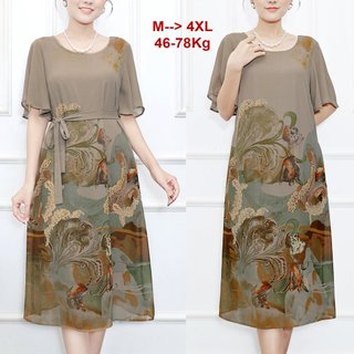 Quà Dành Tặng Mẹ SHOPPRO U50 U60 – Đầm Suông Trung Niên Phù Hợp Dự Tiệc Kiểu Đầm Dáng Dài Cổ Tròn In Hoa Thanh Lịch 3382
