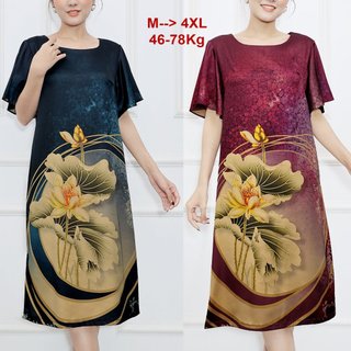 SHOPPRO - Đầm Dáng Suông Quý Bà Kiểu Đầm Trung Niên Dự Tiệc BigSize Vải Lụa Mềm Mịn Cho Mẹ U40 U50 3389